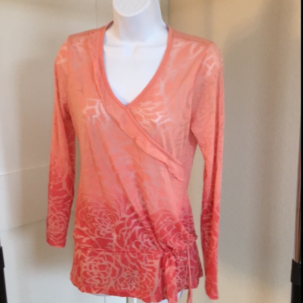 Orange + Peach Ruffle Neck Ombre Burnout Actively Top